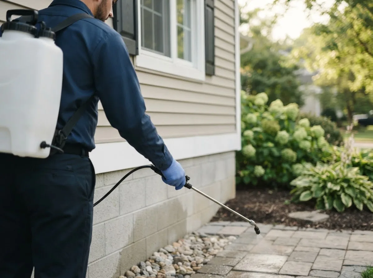 Pest control technician inspecting a home in Pinellas Park, FL